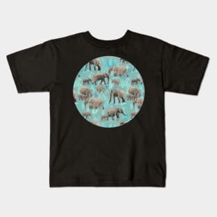 Sweet Elephants in Soft Teal Kids T-Shirt